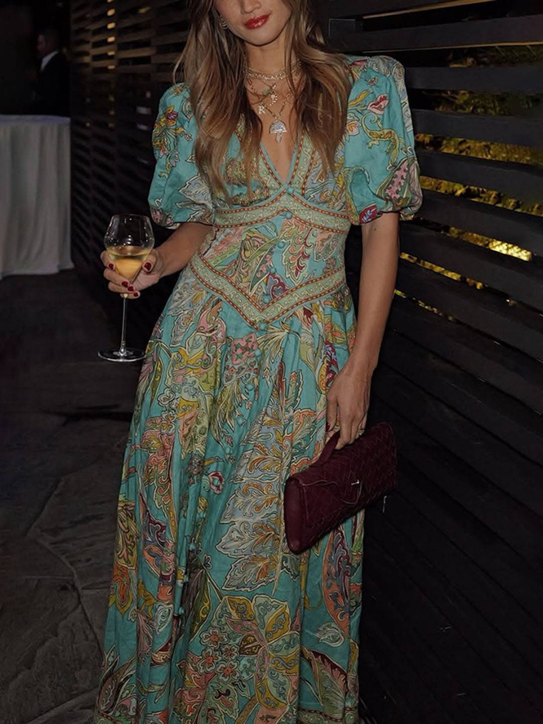 Scarlett Robe Maxi Femme – Élégante Robe Fleurie avec Décolleté en V & Manches Courtes pour Fête & Cérémonie