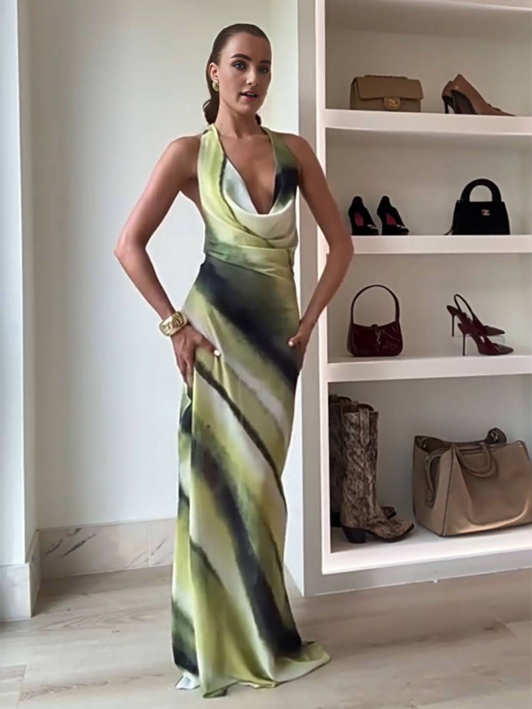 Eleanor Women's Evening Dress - Abito degradato lungo con scollo a V, cave e nudo dos per le vacanze estive