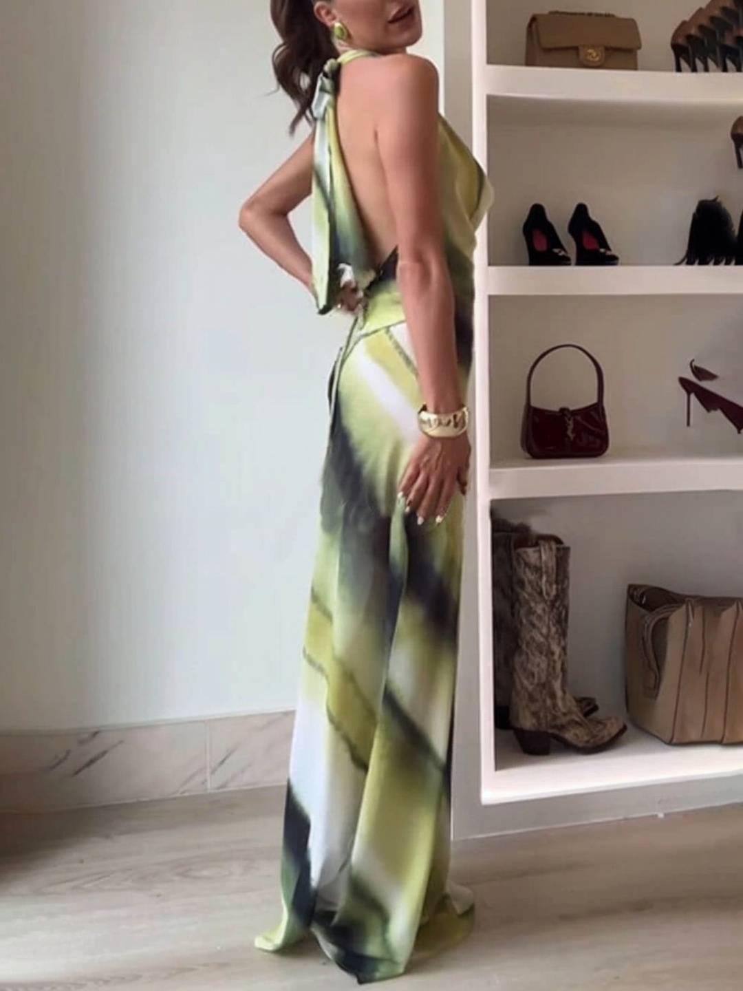 Eleanor Women's Evening Dress - Abito degradato lungo con scollo a V, cave e nudo dos per le vacanze estive