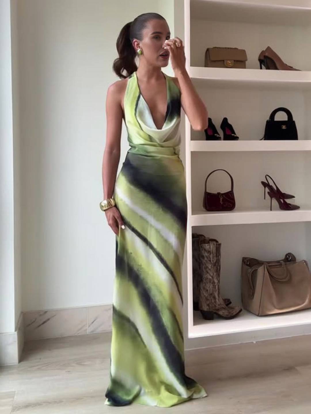 Eleanor Women's Evening Dress - Abito degradato lungo con scollo a V, cave e nudo dos per le vacanze estive