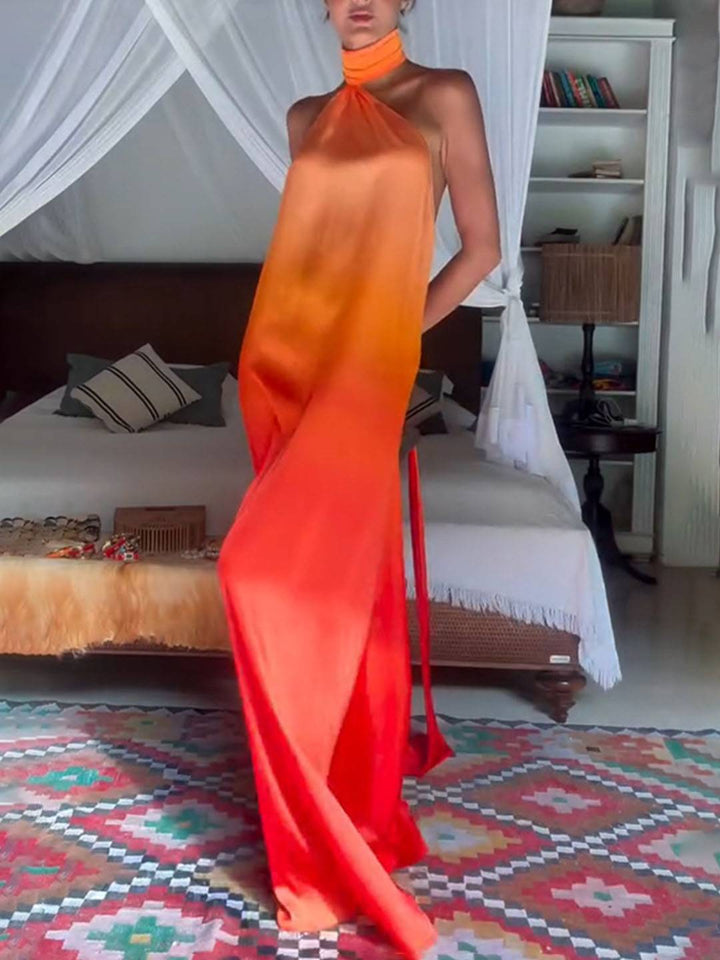 Vestido de playa de Dione Women's: vestido largo degradado con cabestro y cuello sin espalda para un estilo de verano
