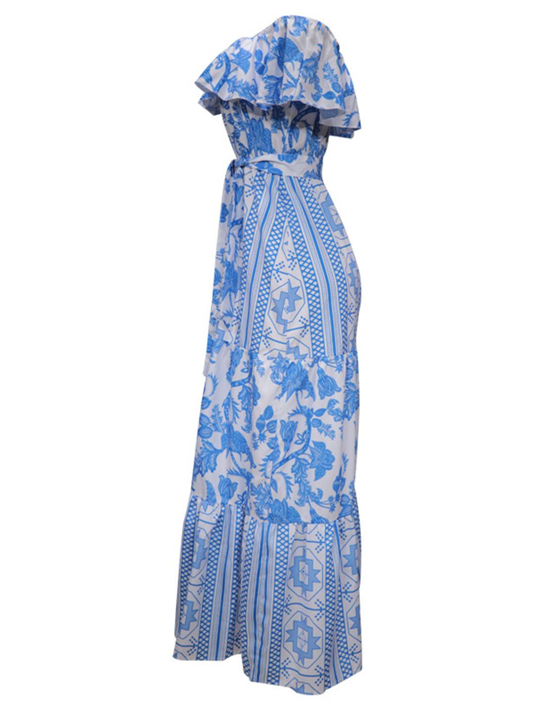 Abito da donna Andrea Maxi - Abito da spiaggia bohémien con colletto in barca e stampa geometrica