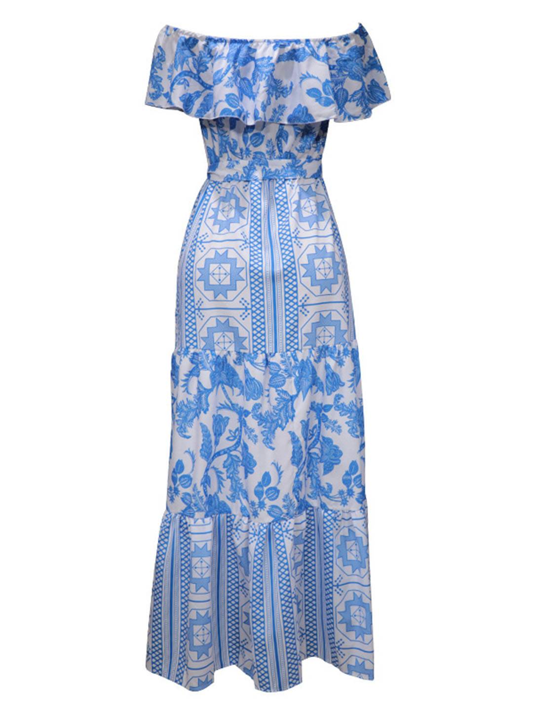 Abito da donna Andrea Maxi - Abito da spiaggia bohémien con colletto in barca e stampa geometrica