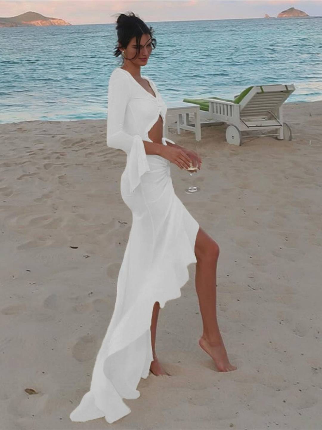 Abito da spiaggia da donna Kayliegh - abito lungo con scollo a V, fessure e maniche a divisione boho