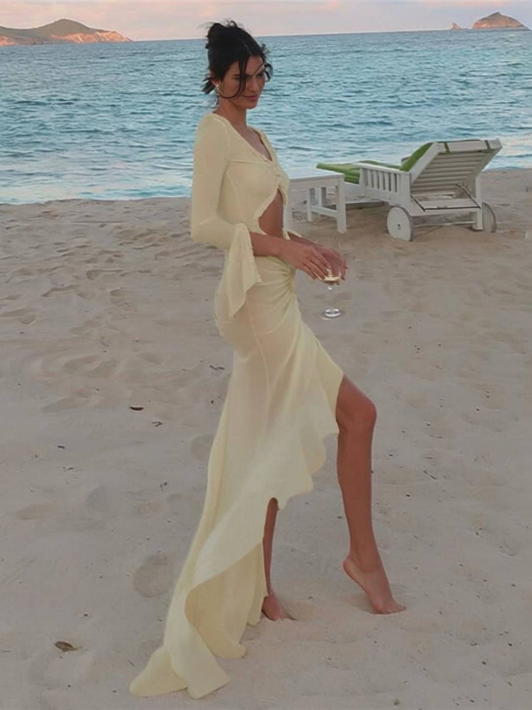 Abito da spiaggia da donna Kayliegh - abito lungo con scollo a V, fessure e maniche a divisione boho