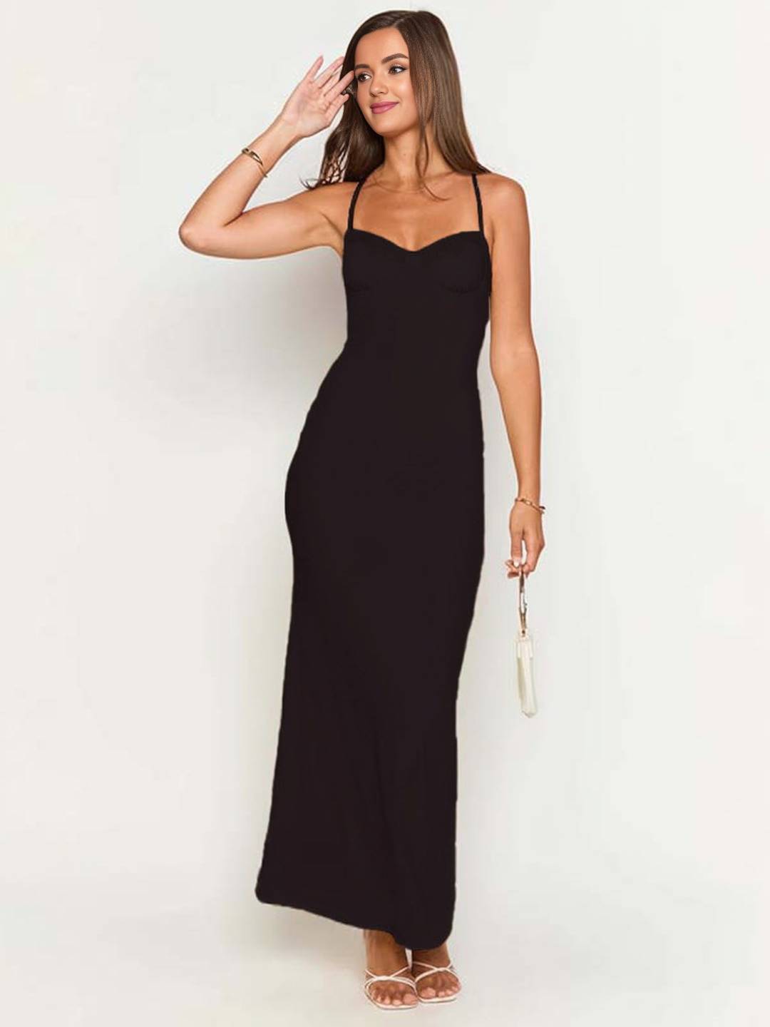 Shami Robe de Soirée Femme – Longue Robe Moulante avec Décolleté en V & Dos Ouvert pour la Plage ou un Gala