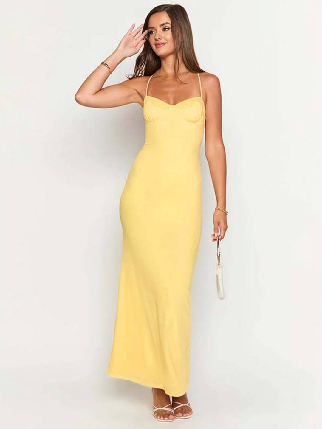 Shami Robe de Soirée Femme – Longue Robe Moulante avec Décolleté en V & Dos Ouvert pour la Plage ou un Gala