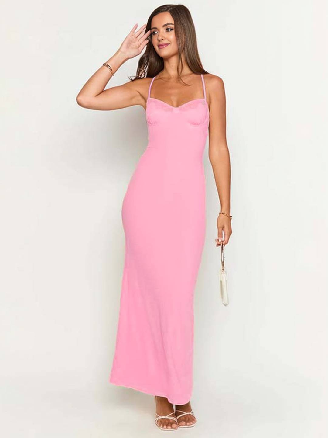 Shami Robe de Soirée Femme – Longue Robe Moulante avec Décolleté en V & Dos Ouvert pour la Plage ou un Gala
