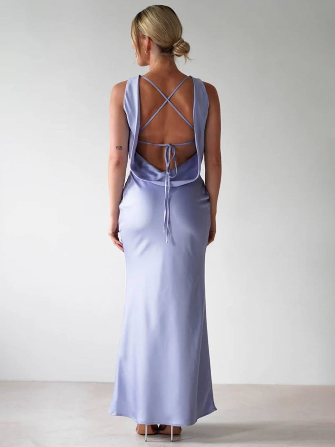 Yvette sukienka wieczorowa damska – długa sukienka bez rękawów z odkrytymi plecami i okrągłym dekoltem na galę