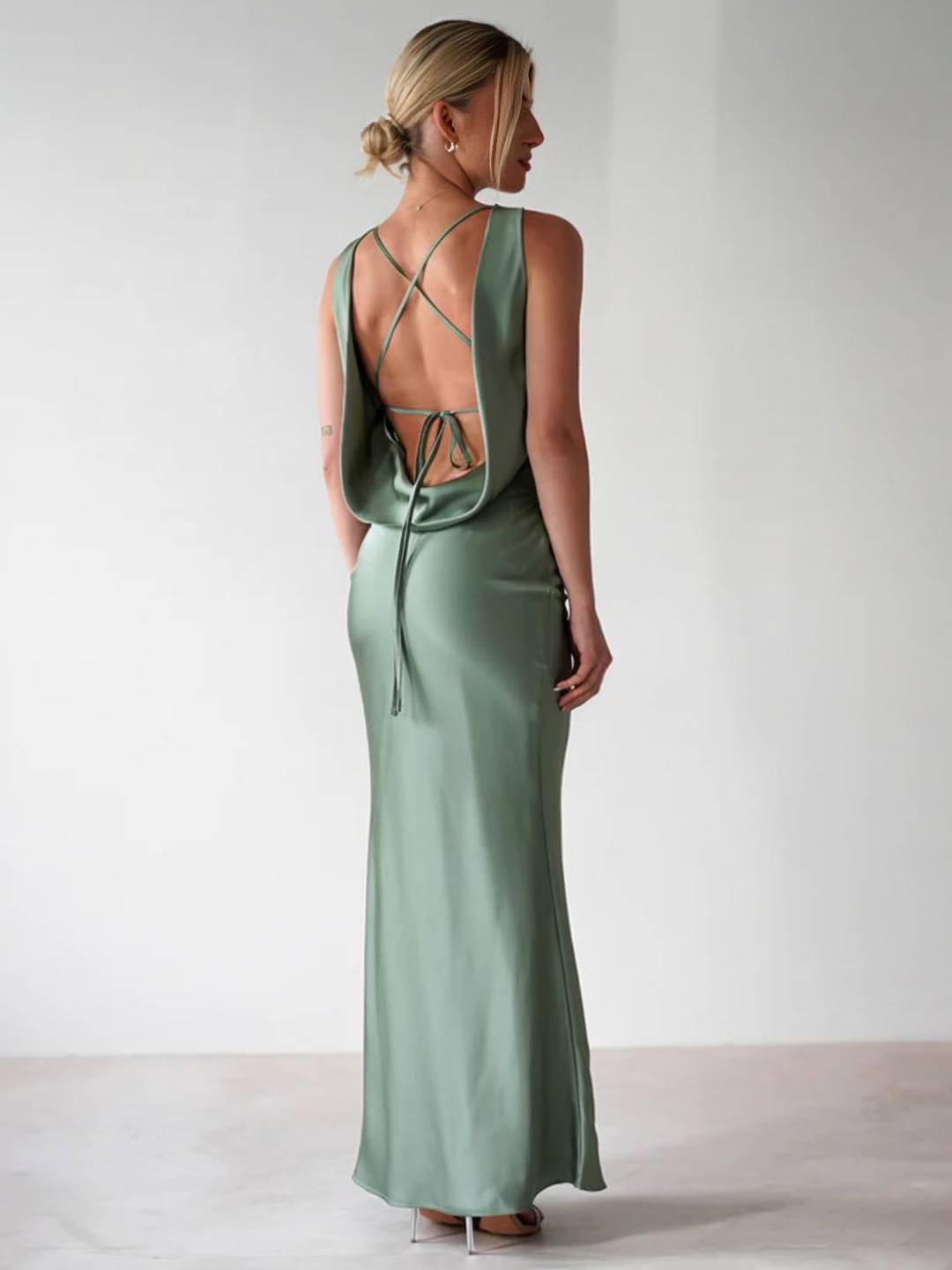 Yvette sukienka wieczorowa damska – długa sukienka bez rękawów z odkrytymi plecami i okrągłym dekoltem na galę