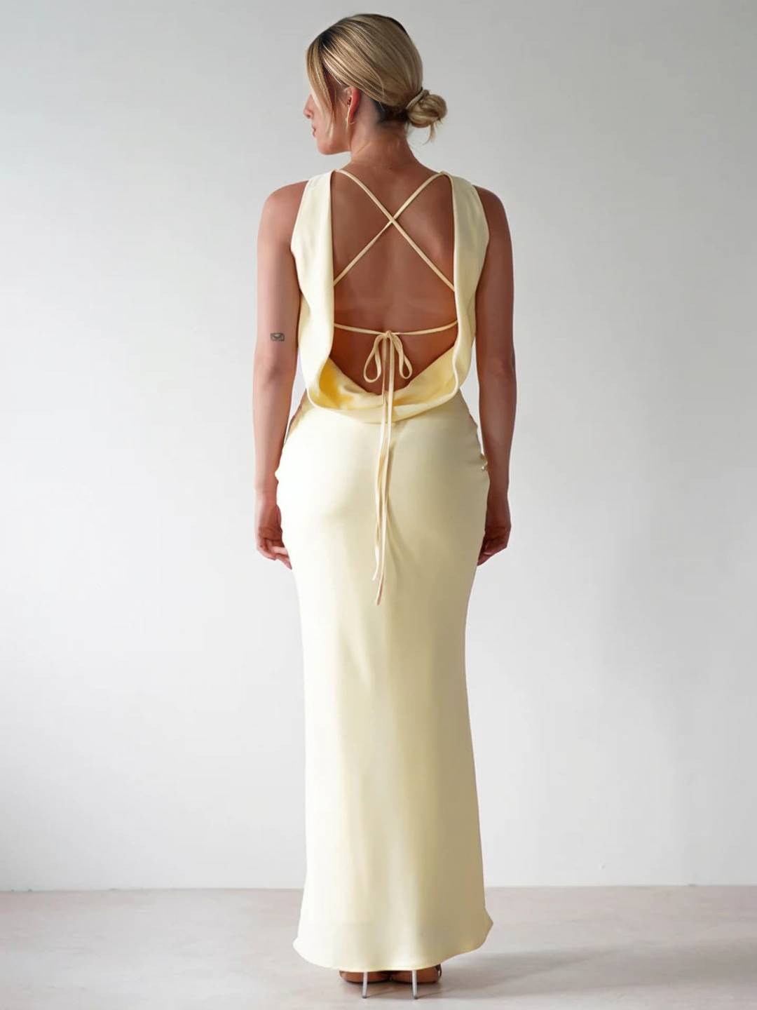 Yvette sukienka wieczorowa damska – długa sukienka bez rękawów z odkrytymi plecami i okrągłym dekoltem na galę