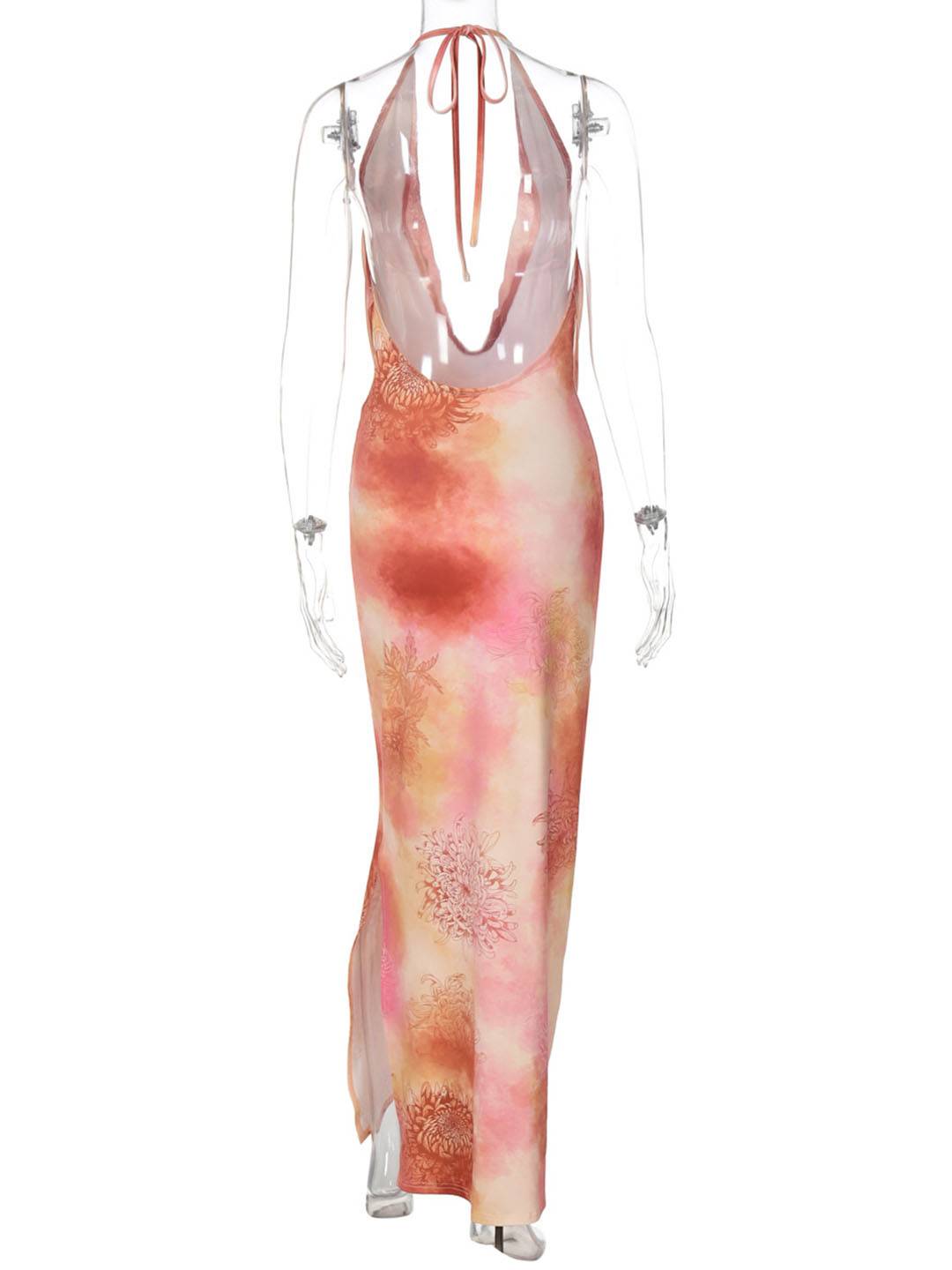 Asteria Robe de Plage Femme – Longue Robe Fleurie avec Col Halter, Dos Nu & Fente Latérale