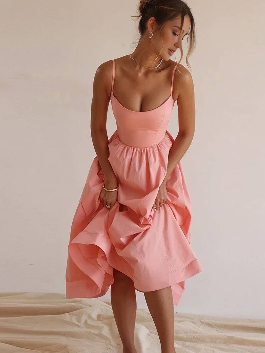 Daisy Robe de Cocktail Femme – Robe Mi-Longue en Ligne A avec Bustier, Bretelles Fines & Dos Nu