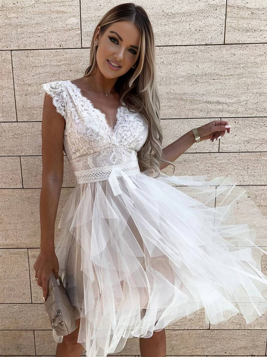 Wendy Robe de Cocktail Femme – Robe Courte Sans Manches en Tulle Style Tutu avec Décolleté en V & Dos Ouvert