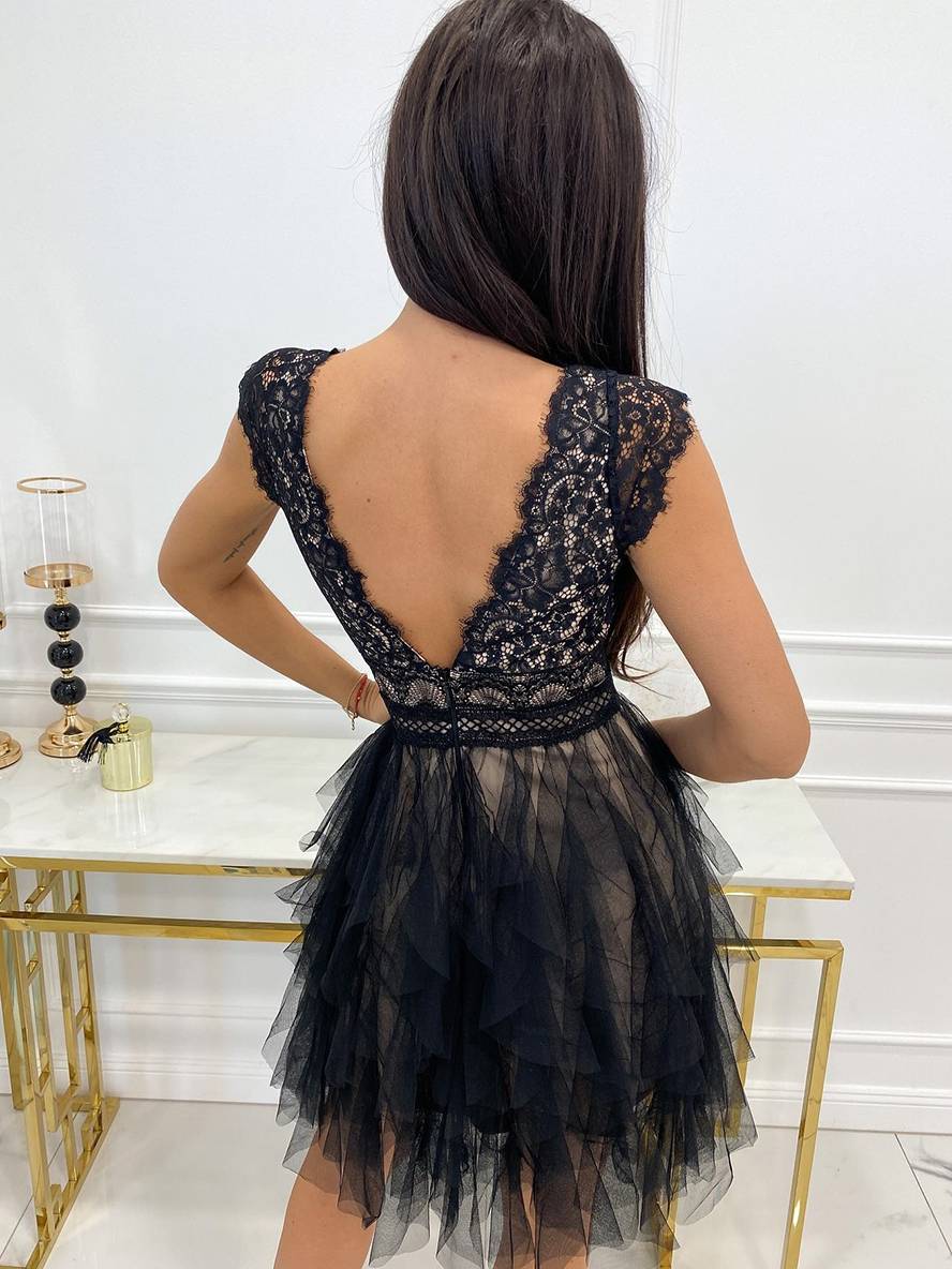 Wendy Robe de Cocktail Femme – Robe Courte Sans Manches en Tulle Style Tutu avec Décolleté en V & Dos Ouvert