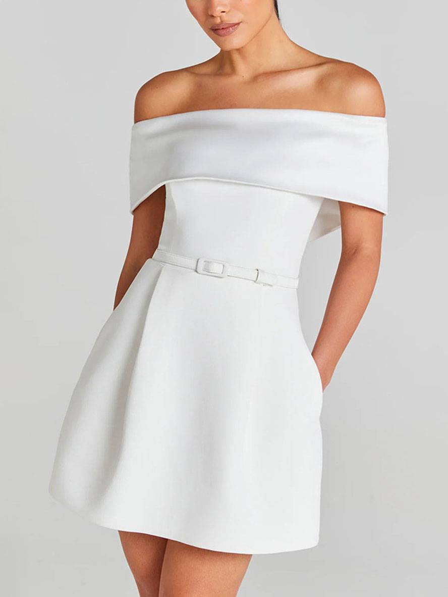 Haziel Dámské koktejlové šaty – bezrukávové šaty s lodičkovým výstřihem, páskem a elegantním střihem