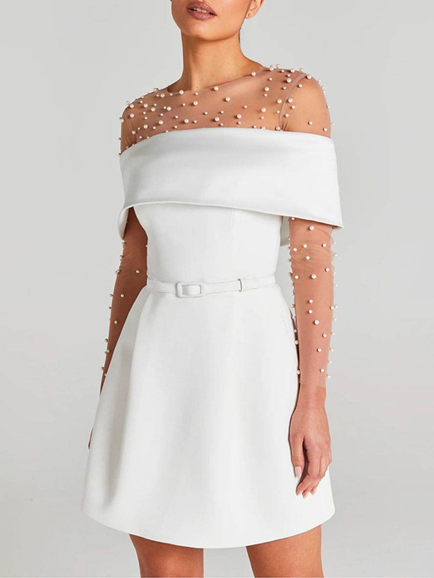 Haziel Robe de Cocktail Femme – Robe Patineuse Sans Manches avec Encolure Bateau, Ceinture & Coupe Élégante