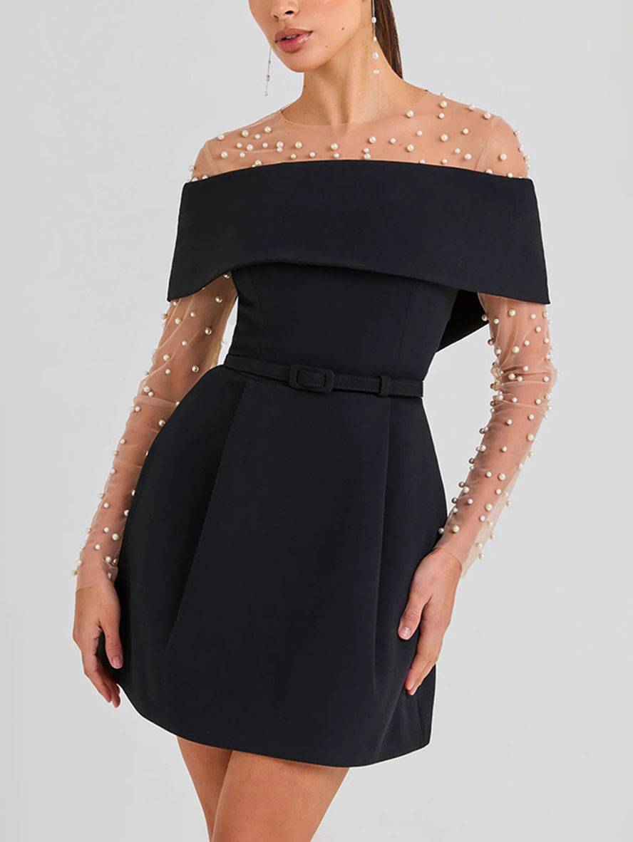 Haziel Robe de Cocktail Femme – Robe Patineuse Sans Manches avec Encolure Bateau, Ceinture & Coupe Élégante