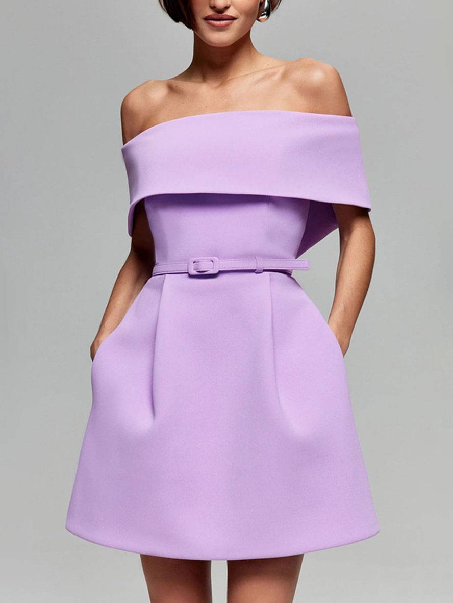 Haziel Robe de Cocktail Femme – Robe Patineuse Sans Manches avec Encolure Bateau, Ceinture & Coupe Élégante