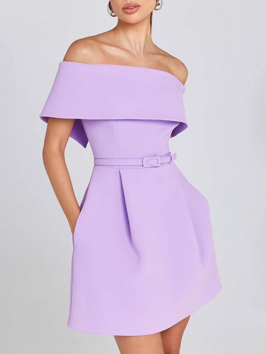 Haziel Robe de Cocktail Femme – Robe Patineuse Sans Manches avec Encolure Bateau, Ceinture & Coupe Élégante