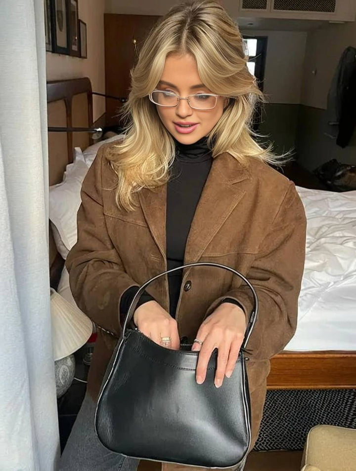 Linda Blazer Femme – Veste en Suédine Élégante à Boutons avec Poches & Manches Longues
