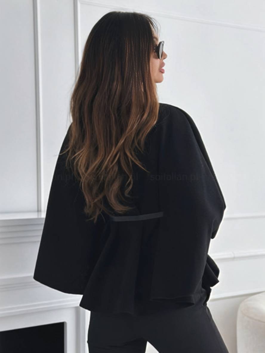 Judith Poncho Femme – Court Manteau Élégant avec Boutons, Ceinture & Manches Chauve-Souris