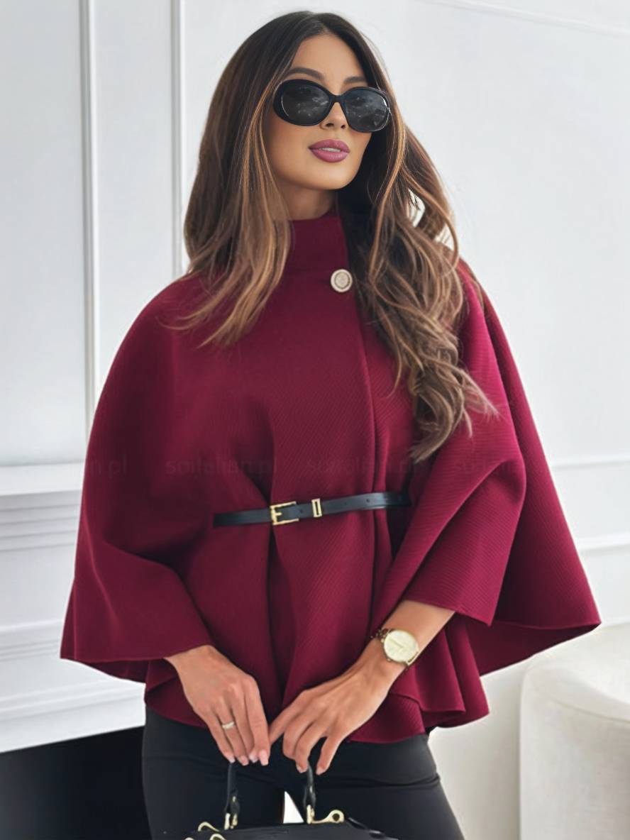 Judith Poncho Femme – Court Manteau Élégant avec Boutons, Ceinture & Manches Chauve-Souris