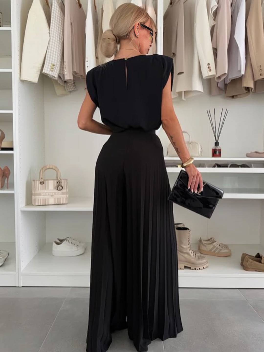 Vannie Ensemble Bohème Femme – Haut Sans Manches à Col Rond & Pantalon Plissé Ample Deux Pièces