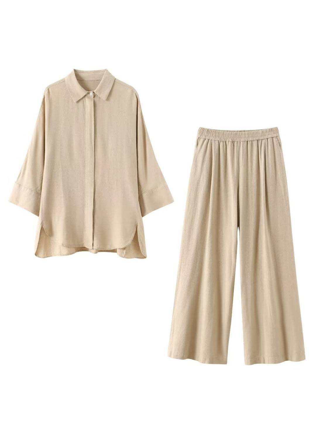 Amira Ensemble Femme – Blouse Ample à Manches Longues & Pantalon Uni avec Poches
