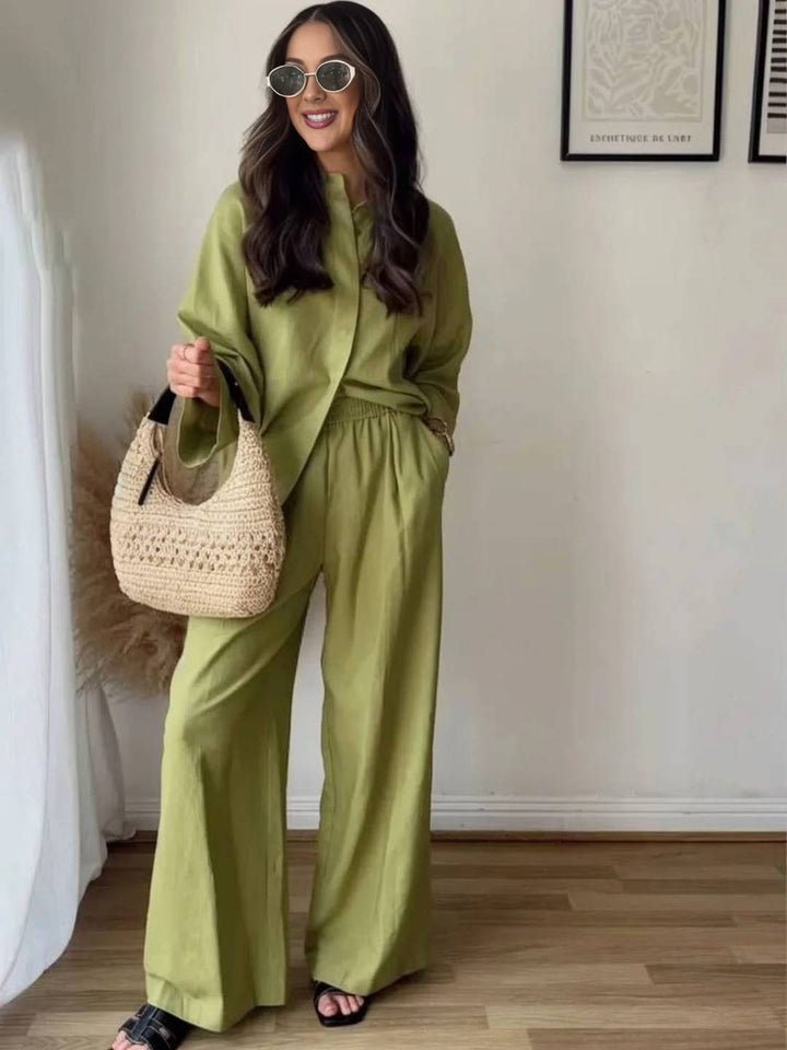 Amira Ensemble Femme – Blouse Ample à Manches Longues & Pantalon Uni avec Poches