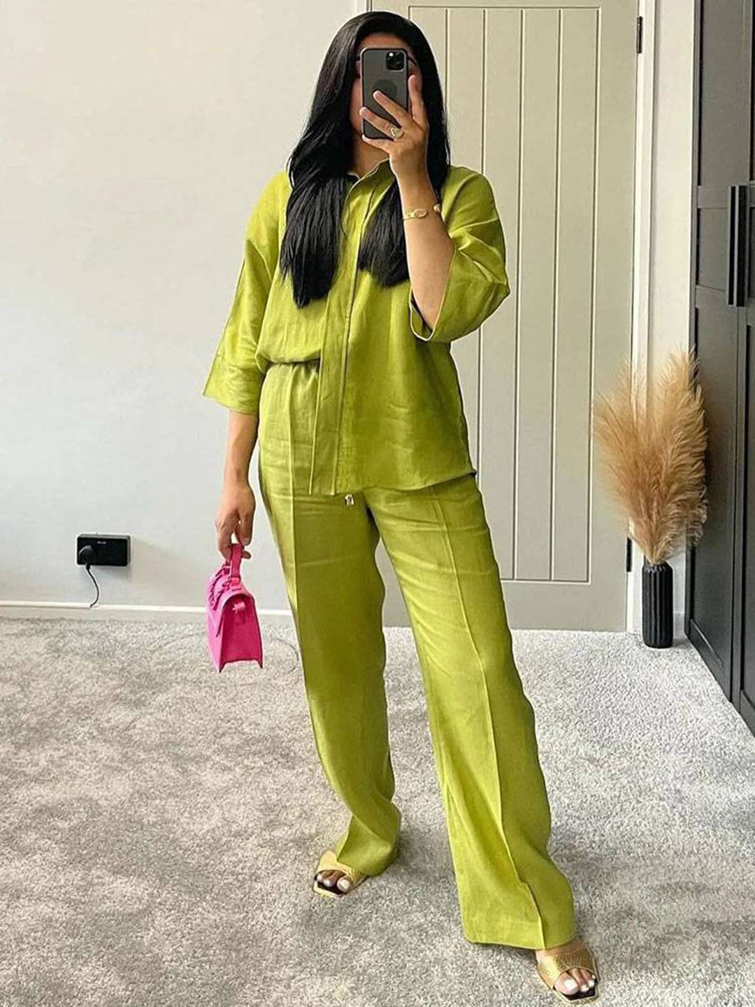 Amira Ensemble Femme – Blouse Ample à Manches Longues & Pantalon Uni avec Poches