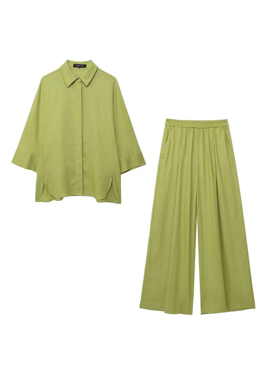 Amira Ensemble Femme – Blouse Ample à Manches Longues & Pantalon Uni avec Poches