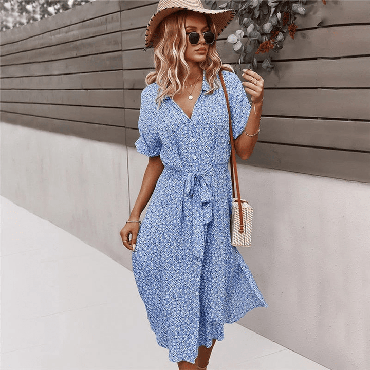 Calla Robe Mi-Longue Looksy – Ceinture à Nouer & Imprimé Floral Léger Été