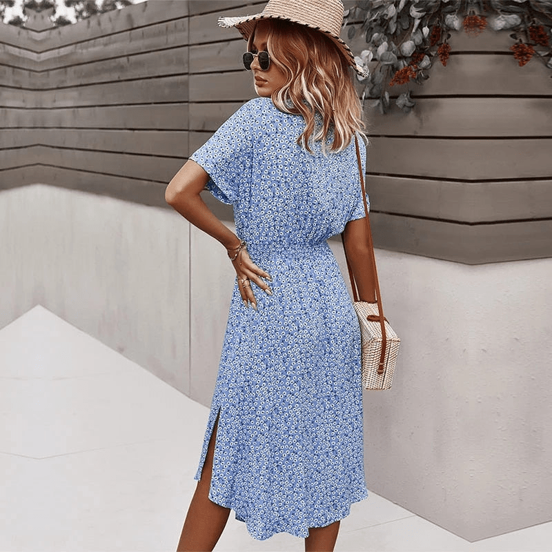 Calla Robe Mi-Longue Looksy – Ceinture à Nouer & Imprimé Floral Léger Été