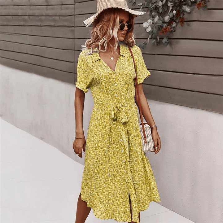 Calla Robe Mi-Longue Looksy – Ceinture à Nouer & Imprimé Floral Léger Été