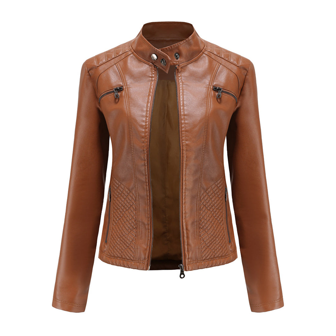 Andrijana Veste Femme – Veste en Cuir Souple Élégante avec Fermeture Asymétrique