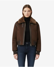 Camille Bomber Aviateur Femme Marron – Col Fausse Fourrure & Style Élégant Hiver