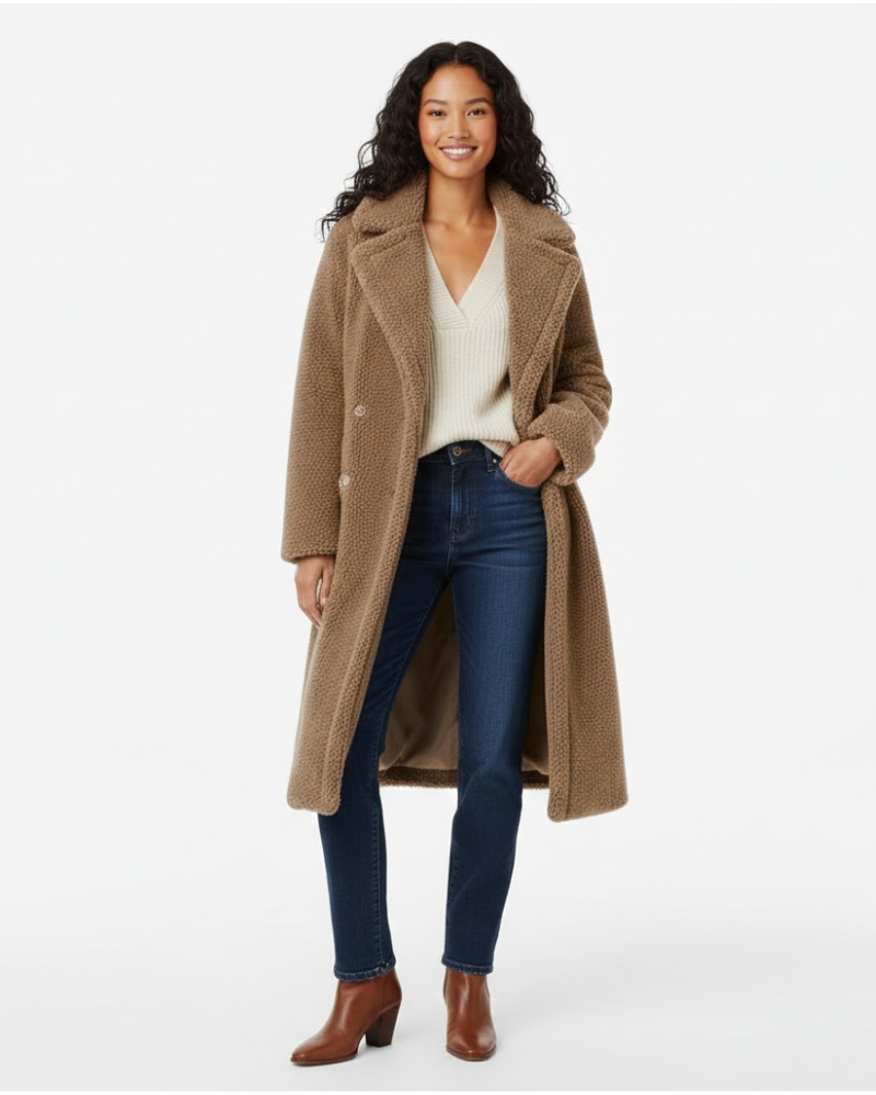 Capri Cappotto Lungo Orsetto Donna – Doppia Chiusura, Tessuto Peluche e Stile Invernale