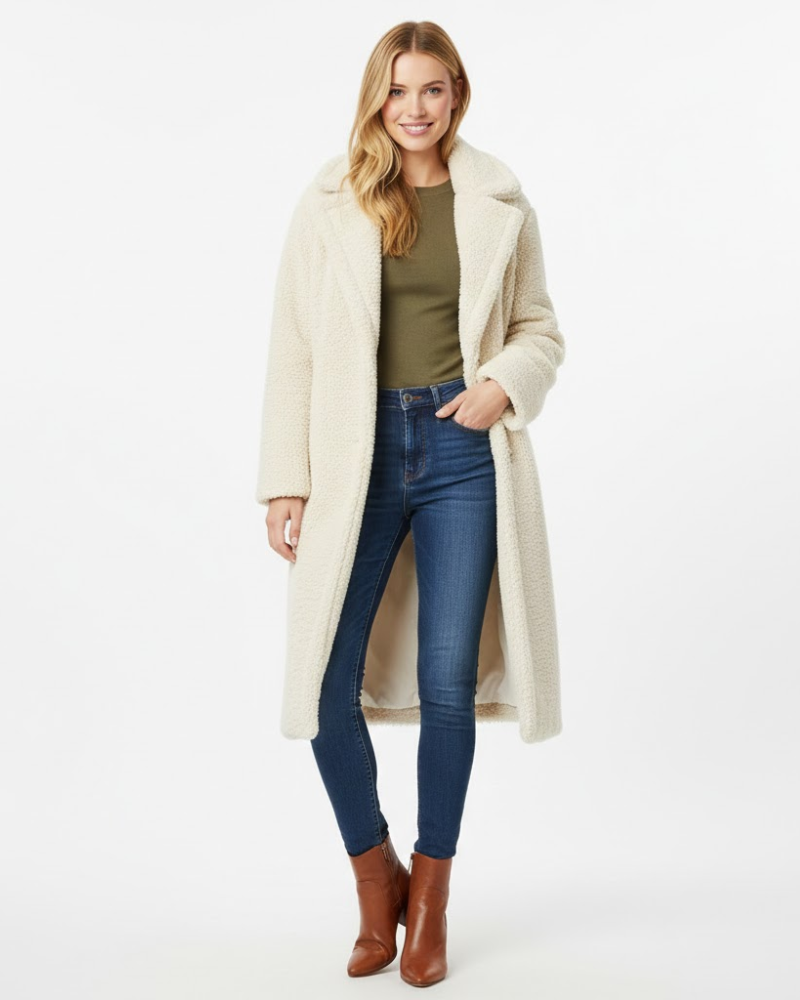 Capri Cappotto Lungo Orsetto Donna – Doppia Chiusura, Tessuto Peluche e Stile Invernale