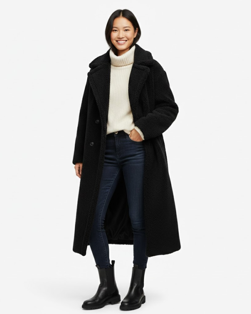 Capri Cappotto Lungo Orsetto Donna – Doppia Chiusura, Tessuto Peluche e Stile Invernale