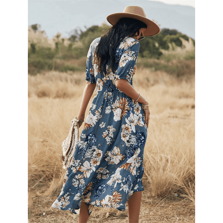 Cesia Robe Longue Looksy – Col V Élégant & Imprimé Floral Léger Été