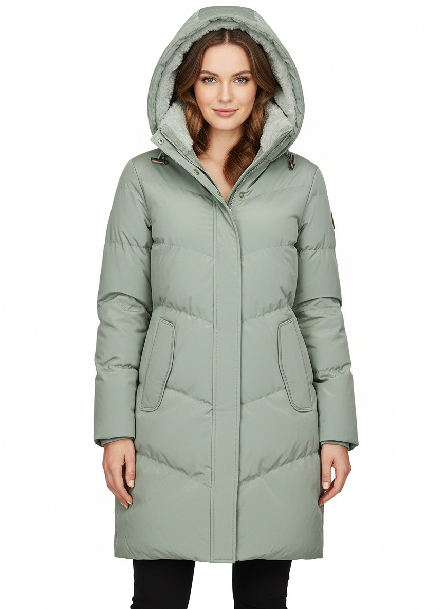 Abrigo largo de invierno acolchado para mujer Charm – Aislamiento máximo y capucha protectora