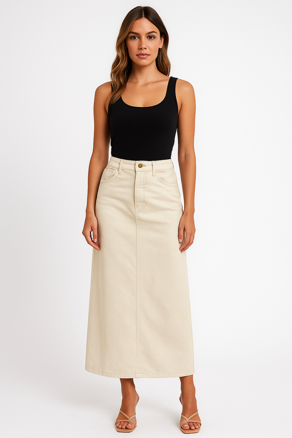 Mara Jupe Longue Femme – Taille Haute Structurée avec Passants & Poches Pratiques