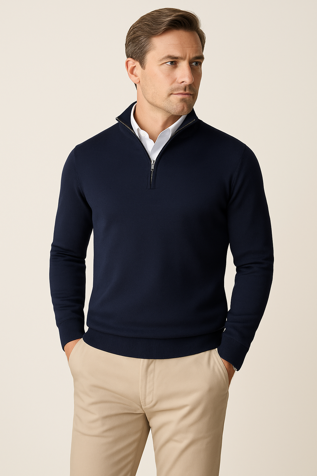 Zane Pull à Col Zippé Homme – Maille Mélange Coton Douce avec Coupe Moderne & Confort Toutes Saisons