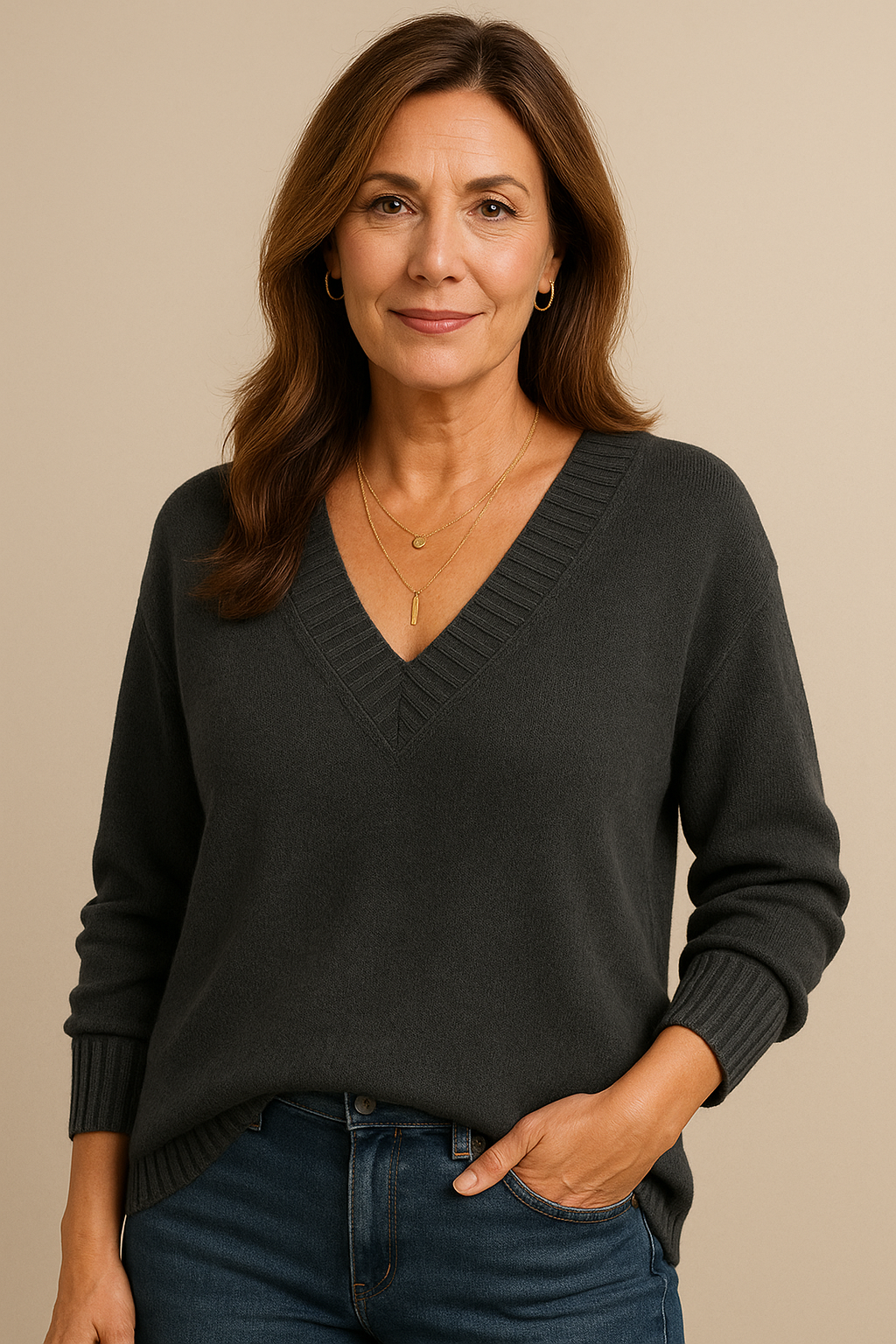 Zeyann Sweter z Kaszmiru z Dekoltem w Serek dla Kobiet – 100% Kaszmir Premium z Miętym, Ciepłym i Klasycznym Krojem