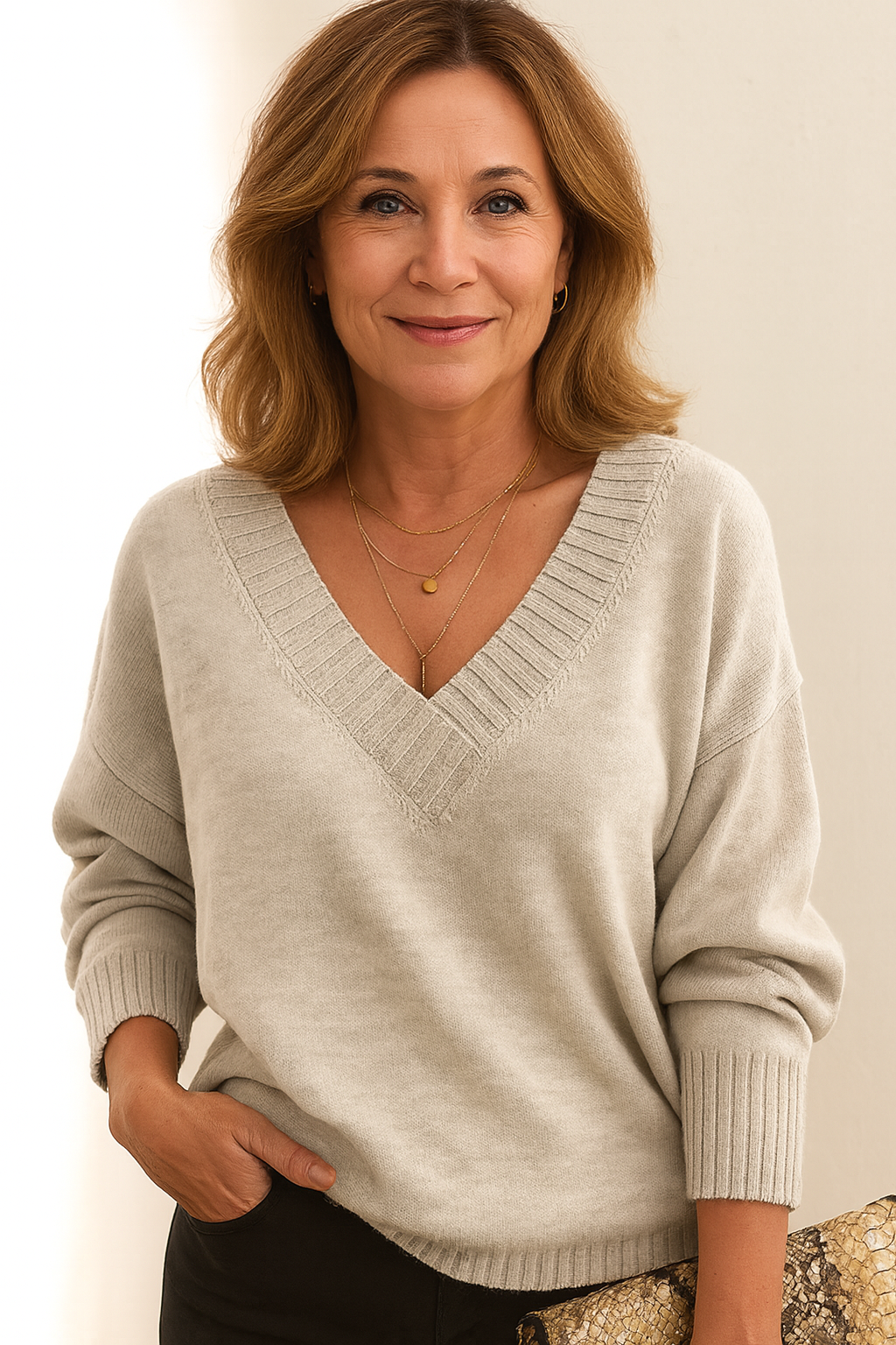 Zeyann Sweter z Kaszmiru z Dekoltem w Serek dla Kobiet – 100% Kaszmir Premium z Miętym, Ciepłym i Klasycznym Krojem