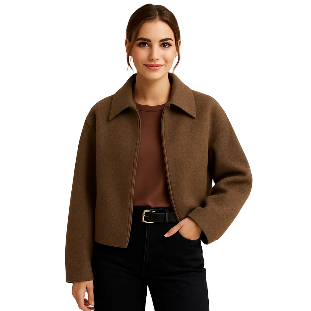 Chaqueta corta para mujer Camille – Chaqueta corta de mezcla de lana con estilo minimalista chic