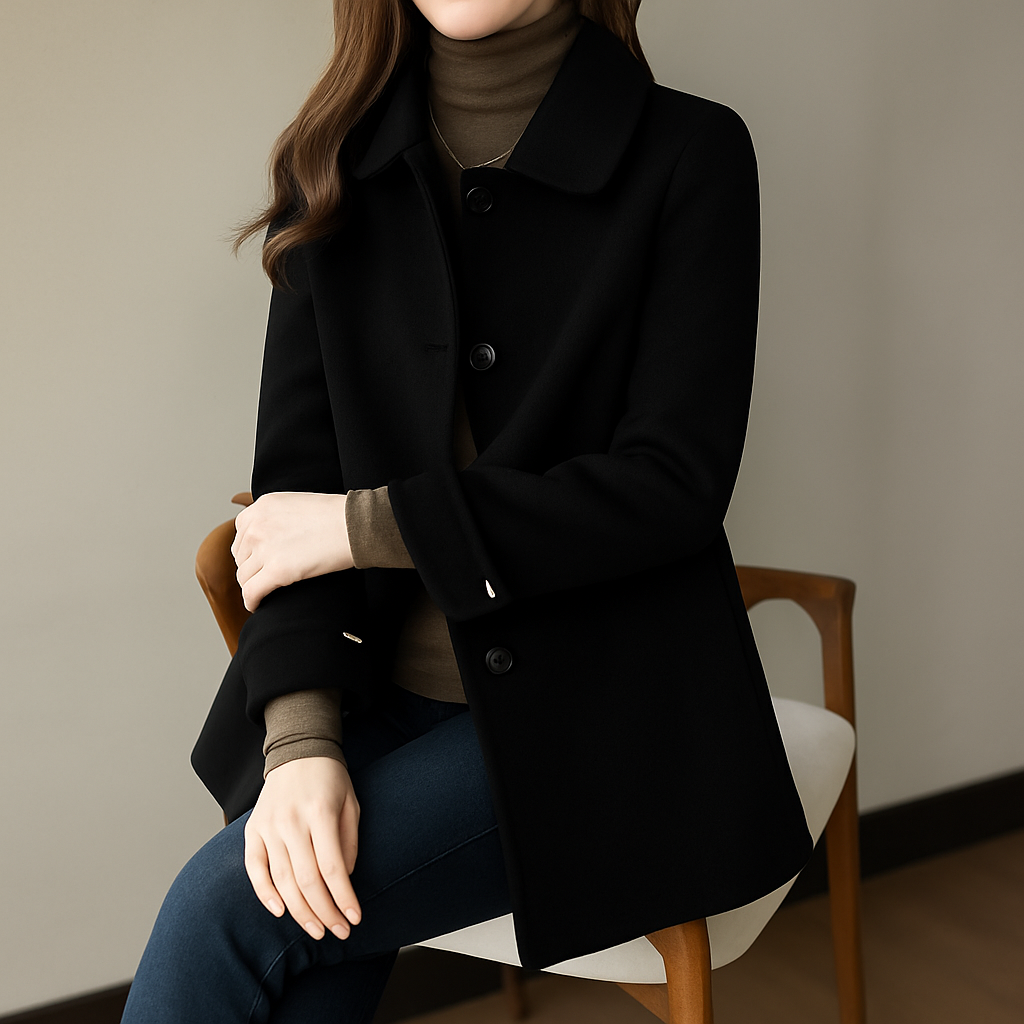 Palton de lână pentru femei Beline – croială strâmtă, elegantă și călduroasă cu buzunare laterale