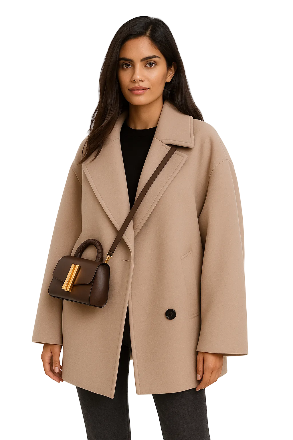 Zoë Manteau Femme Oversize en Laine – Manteau d’Hiver Chic avec Boutons & Col Classique