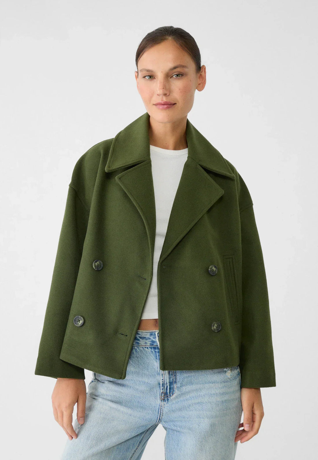 Olivia Femme Manteau – Chic Manteau Court Croisé à Boutons Élégants & Style Moderne